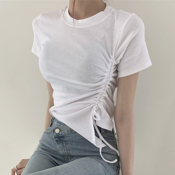 women's t-shirt lace up pleated short sleeve t-shirts summer streetwear ladies t-shirt fashion slim casual female elegant vd, White
women's t-shirt lace up pleated short sleeve t-shirts summer streetwear ladies t-shirt fashion slim casual female elegant vd, White