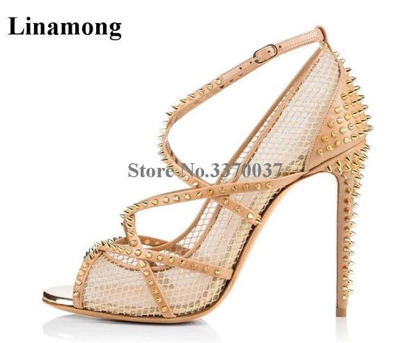 brand design women fashion peep toe nude black mesh stiletto heel rivet pumps gold metal spike strap cross lace high heels dress shoes
brand design women fashion peep toe nude black mesh stiletto heel rivet pumps gold metal spike strap cross lace high heels dress shoes