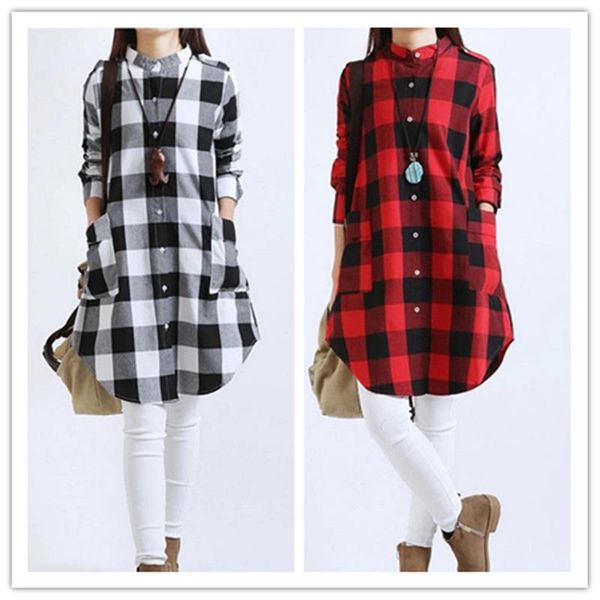 women casual long sleeve a-line shirt dress irregular plaid aic88 women's blouses & shirts, White
women casual long sleeve a-line shirt dress irregular plaid aic88 women's blouses & shirts, White