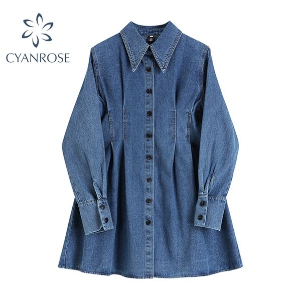 vintage women denim dress long sleeve high waist turn down collar pockets single breasted spring a line female jeans 210430, Black;gray
vintage women denim dress long sleeve high waist turn down collar pockets single breasted spring a line female jeans 210430, Black;gray