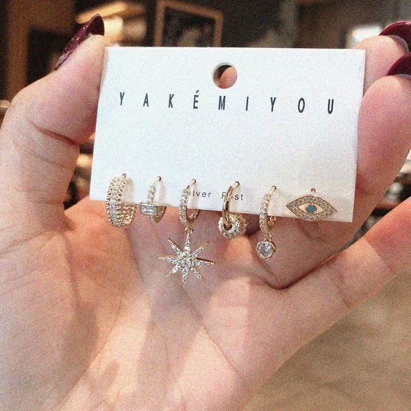 dangle & chandelier fashion eight-pointed star drop earrings copper inlaid zircon eye pendant temperament 6pcs/set charm women jewelry, Silver
dangle & chandelier fashion eight-pointed star drop earrings copper inlaid zircon eye pendant temperament 6pcs/set charm women jewelry, Silver