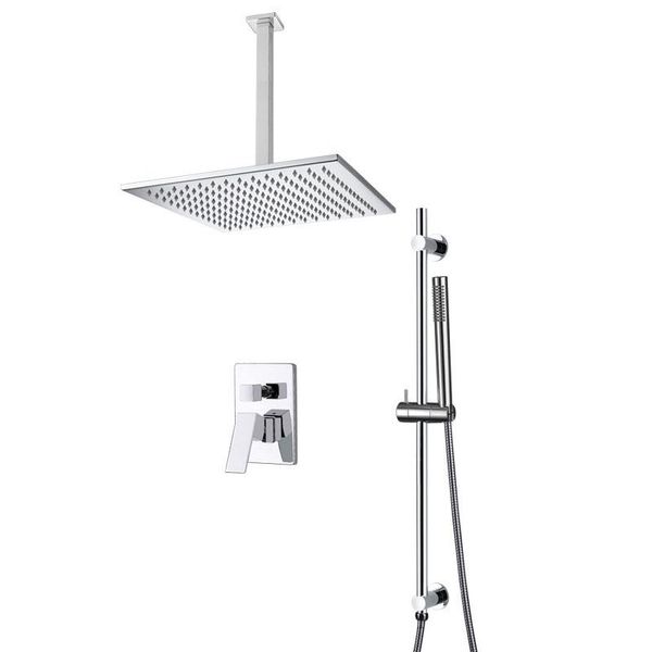 shower systems ceiling mounted rain head set led square bathroom showers and cold water mixer 12 16" polished finish sets