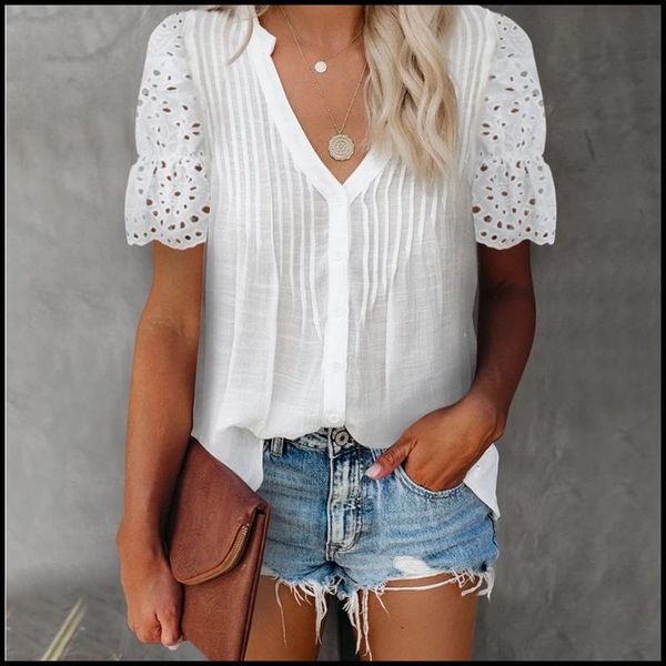 women's t-shirt 2021 summer fashion v-neck white lace hollow patchwork womens casual office short sleeve shirt -40
women's t-shirt 2021 summer fashion v-neck white lace hollow patchwork womens casual office short sleeve shirt -40