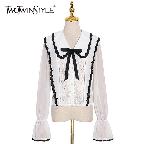 twotwinstyle white patchwork lace blouse for women v neck flare sleeve bowknot elegant shirt female fashion clothing autumn 210517
twotwinstyle white patchwork lace blouse for women v neck flare sleeve bowknot elegant shirt female fashion clothing autumn 210517