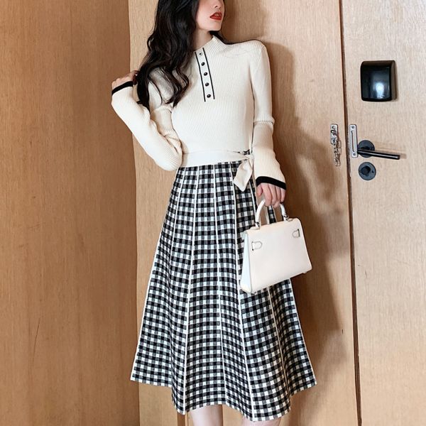 dress spring knitted plaid women long sleeve stand collar buttons sashes fashion korean office midi dresses vestidos mujer e5r5, Black;gray
dress spring knitted plaid women long sleeve stand collar buttons sashes fashion korean office midi dresses vestidos mujer e5r5, Black;gray