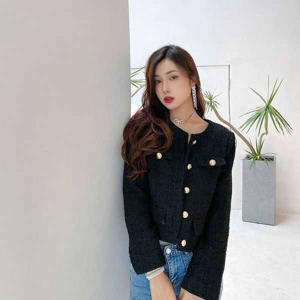 women's wool & blends xiaoxiang single-breasted four-pocket temperament was thin and versatile tweed jacket, Black
women's wool & blends xiaoxiang single-breasted four-pocket temperament was thin and versatile tweed jacket, Black