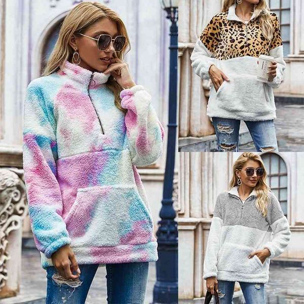 women's hoodies & sweatshirts autumn and winter leopard print stitching pullover clothing, european american tie-dye plush sweater, Black
women's hoodies & sweatshirts autumn and winter leopard print stitching pullover clothing, european american tie-dye plush sweater, Black