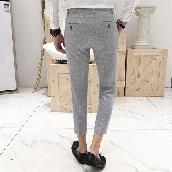 men's suits & blazers men suit pants slim fit plaid summer thin fashion calf-length trousers male office black england style, White;black
men's suits & blazers men suit pants slim fit plaid summer thin fashion calf-length trousers male office black england style, White;black