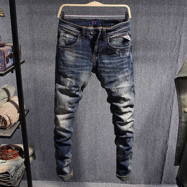 men's jeans italian style fashion men retro dark blue elastic ripped cotton pants streetwear slim fit vintage designer denim trousers n
men's jeans italian style fashion men retro dark blue elastic ripped cotton pants streetwear slim fit vintage designer denim trousers n