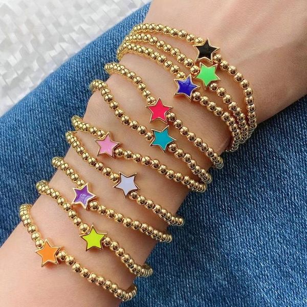 link, chain 10pcs arrival gold plated copper beads stretch bracelet colorful enamel star heart happy face charms, Black
link, chain 10pcs arrival gold plated copper beads stretch bracelet colorful enamel star heart happy face charms, Black