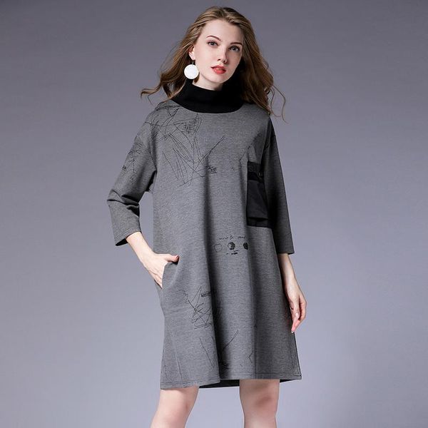 casual dresses autumn women's plus size three quarter print fashion elegant dress show thin high waist turtleneck loose, Black;gray
casual dresses autumn women's plus size three quarter print fashion elegant dress show thin high waist turtleneck loose, Black;gray