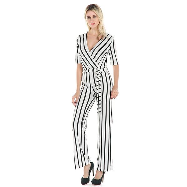 women's jumpsuits & rompers latest fashion striped elegant women deep v-neck overall pants with belt casual slim fit jumpsuit, Black;white
women's jumpsuits & rompers latest fashion striped elegant women deep v-neck overall pants with belt casual slim fit jumpsuit, Black;white