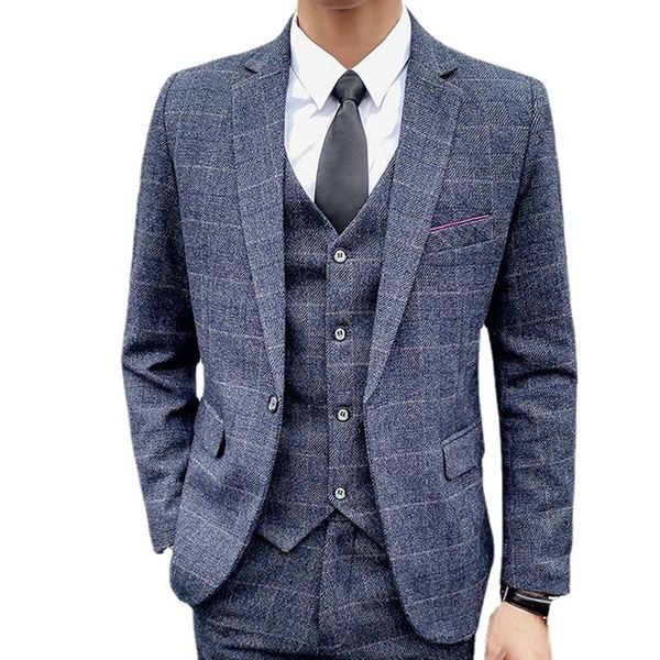 men's suits & blazers 2021 men business suit 3 piece set slim fit plaid wedding fashion single-breasted tuxedo and pants with vest, White;black
men's suits & blazers 2021 men business suit 3 piece set slim fit plaid wedding fashion single-breasted tuxedo and pants with vest, White;black
