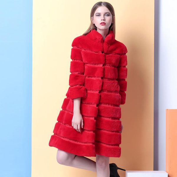 women's fur & faux real natural genuine rex coat long section of the winter women fashion mandarin collar outwear, Black
women's fur & faux real natural genuine rex coat long section of the winter women fashion mandarin collar outwear, Black