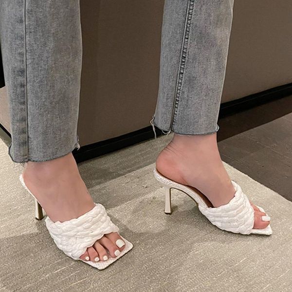 slippers women sliders high heels open toe rattan weave heeled fashion dress shoes thin heel, Black
slippers women sliders high heels open toe rattan weave heeled fashion dress shoes thin heel, Black