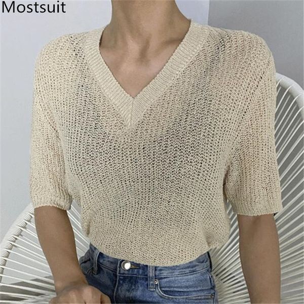 summer thin knitted v-neck t shirt pullover women short sleeve korean solid loose basic tees t-shirt 210514, White
summer thin knitted v-neck t shirt pullover women short sleeve korean solid loose basic tees t-shirt 210514, White