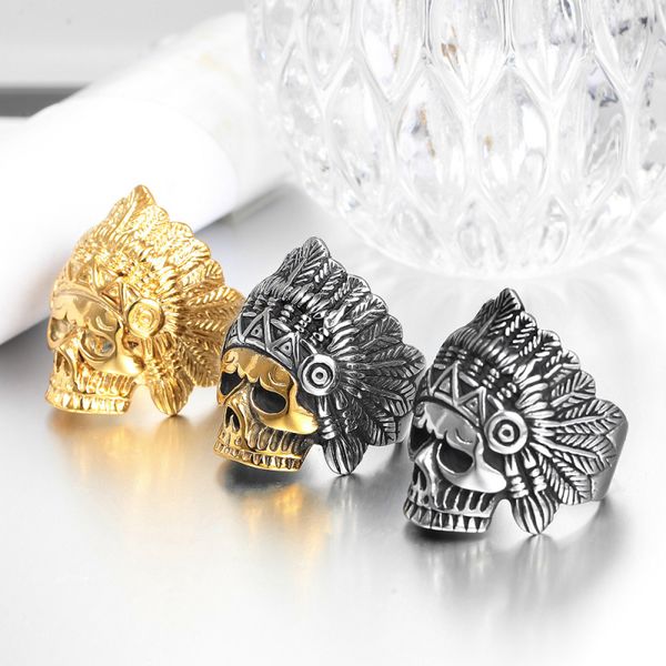 america and europe fashion indiana feathered skull ring antique gold silver plated stainless steel jewelry for man gift
america and europe fashion indiana feathered skull ring antique gold silver plated stainless steel jewelry for man gift