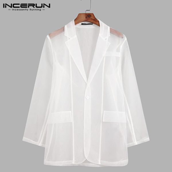 men's suits & blazers 2021 fashion men mesh long sleeve transparent coats incerun summer leisure see through party suit man casual blaz, White;black
men's suits & blazers 2021 fashion men mesh long sleeve transparent coats incerun summer leisure see through party suit man casual blaz, White;black