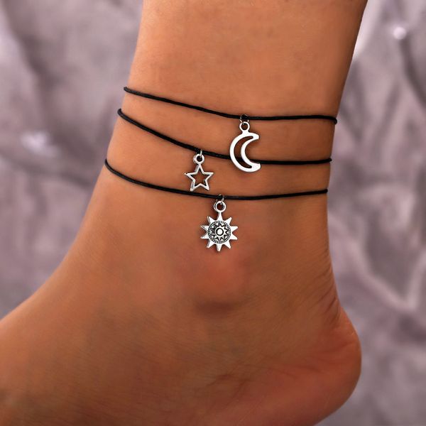 european and american new creative retro minimalist stars moon sun pendant anklet set three-piece foot jewelry, Red;blue
european and american new creative retro minimalist stars moon sun pendant anklet set three-piece foot jewelry, Red;blue