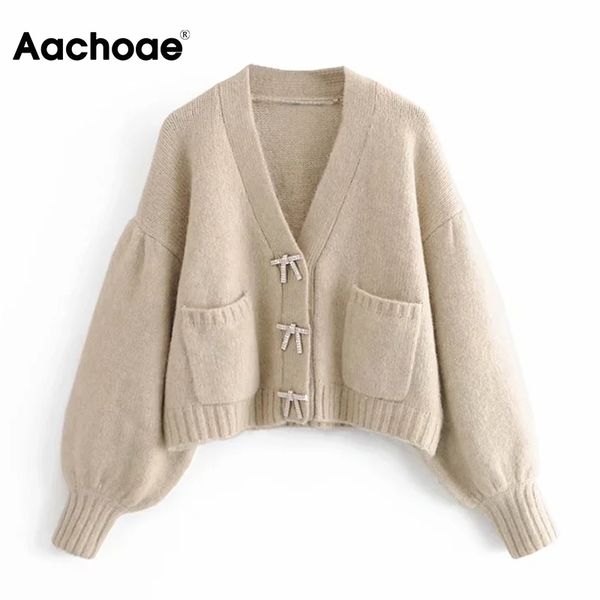 aachoae solid elegant cardigan sweater v neck casual knitted jumper lady lantern sleeve korean sweater women jersey mujer 210413, White;black
aachoae solid elegant cardigan sweater v neck casual knitted jumper lady lantern sleeve korean sweater women jersey mujer 210413, White;black