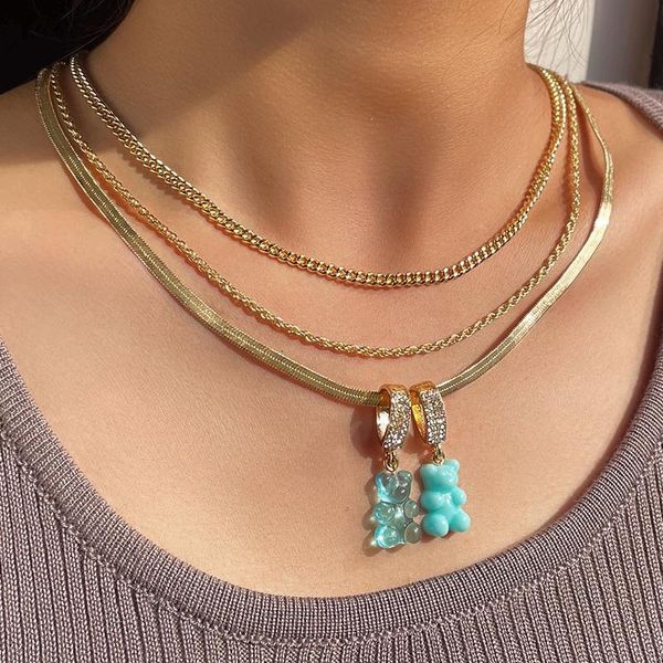 chains fashion blue crystal bear gummy pendant necklace for women multi-layer gold color snake chain metal link jewelry, Silver
chains fashion blue crystal bear gummy pendant necklace for women multi-layer gold color snake chain metal link jewelry, Silver