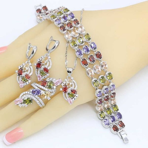 classic silver color jewelry sets for women multicolor zircon necklace pendant earrings ring bracelet wedding gift h1022
classic silver color jewelry sets for women multicolor zircon necklace pendant earrings ring bracelet wedding gift h1022