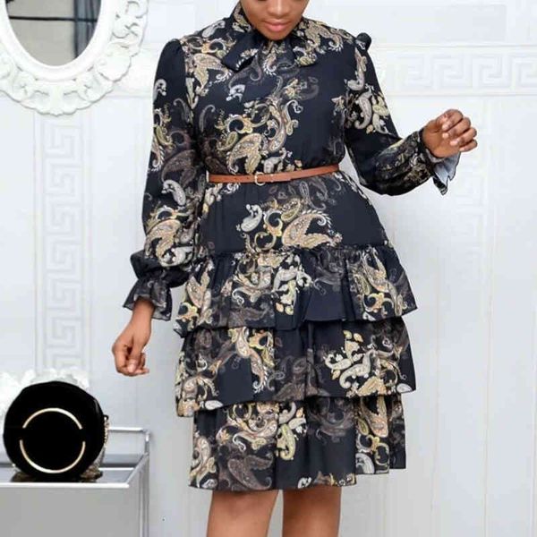 casual dresses women printed long sleeves bowtie cake dress female ruffles pleated africn fashion lovely date sweet vestidos big size ozd1, Black;gray 
casual dresses women printed long sleeves bowtie cake dress female ruffles pleated africn fashion lovely date sweet vestidos big size ozd1, Black;gray