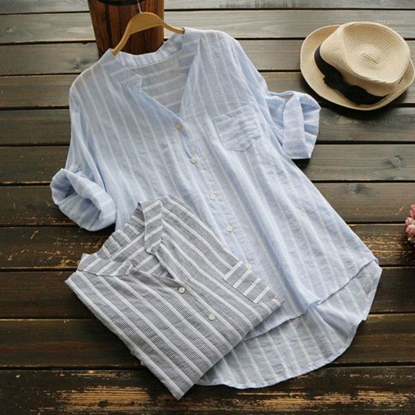 women's blouses & shirts blue striped shirt women big size cotton linen blouse plus asymmetrical v neck nice loose ladies xxxl, White 
women's blouses & shirts blue striped shirt women big size cotton linen blouse plus asymmetrical v neck nice loose ladies xxxl, White