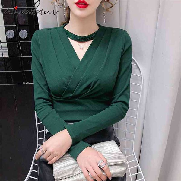 fall winter clothing for women cotton t-shirt halter cross neck diamonds solid long sleeve slim stretchy t010206a 210421, White
fall winter clothing for women cotton t-shirt halter cross neck diamonds solid long sleeve slim stretchy t010206a 210421, White