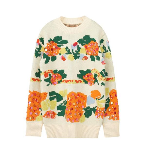 women's sweaters vintage high street luxury o-neck loose long sleeve rose jacquard sequin beaded knitted pullover sweater christmas j5a, White;black
women's sweaters vintage high street luxury o-neck loose long sleeve rose jacquard sequin beaded knitted pullover sweater christmas j5a, White;black