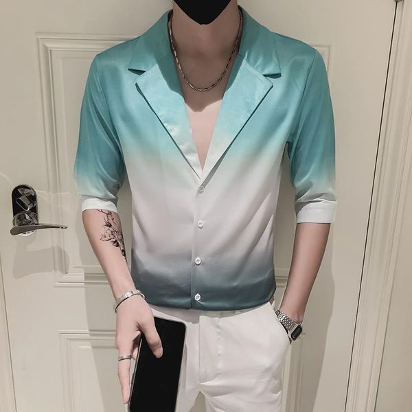 men's casual shirts short-sleeved shirt summer youth fashion three-quarter sleeve suit collar gradient mens clothing, White;black
men's casual shirts short-sleeved shirt summer youth fashion three-quarter sleeve suit collar gradient mens clothing, White;black