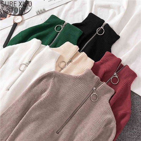 autumn and winter women's half turtleneck pullover fashion solid colors long sleeve zipper slim knitwear feminine 11260 210508, White;black
autumn and winter women's half turtleneck pullover fashion solid colors long sleeve zipper slim knitwear feminine 11260 210508, White;black