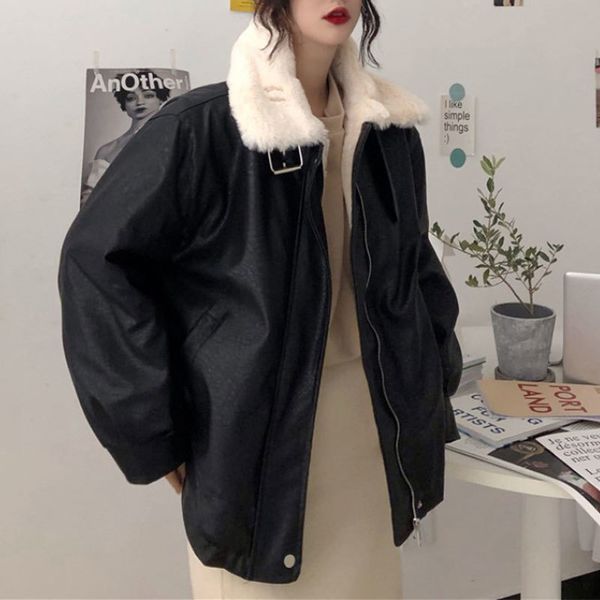 heydress autumn winter black women thick loose motorcycle clothing fur collar lady fashion casual thick leather warm coat 210426, Black;brown
heydress autumn winter black women thick loose motorcycle clothing fur collar lady fashion casual thick leather warm coat 210426, Black;brown