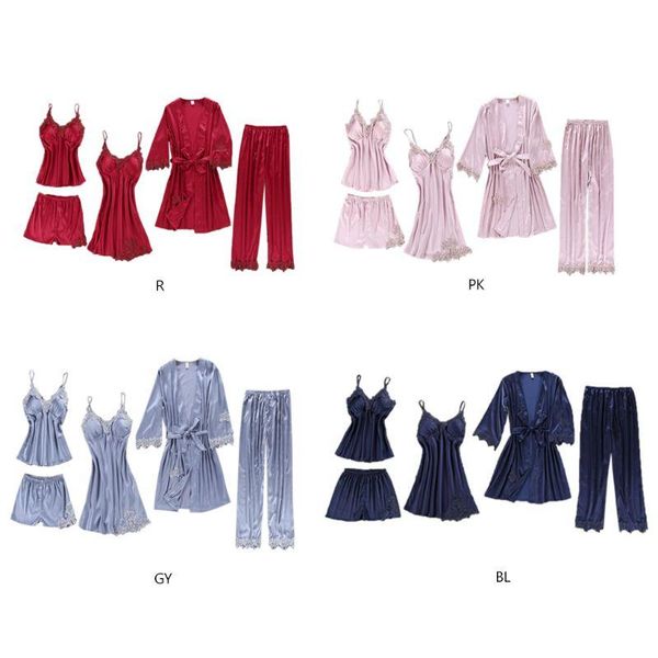 5pcs suit pajamas set ladies imitation silk embroidered floral lace applique trim solid color sleepwear push up padded nightgown women', Black;red
5pcs suit pajamas set ladies imitation silk embroidered floral lace applique trim solid color sleepwear push up padded nightgown women', Black;red