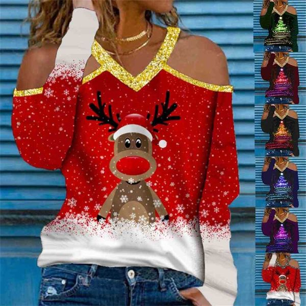 cartoon reindeer elk xmas tree print v-neck blouses womens christmas clothing glitter pullover hoodie casual sport long sleeve t-shirt shou, White
cartoon reindeer elk xmas tree print v-neck blouses womens christmas clothing glitter pullover hoodie casual sport long sleeve t-shirt shou, White