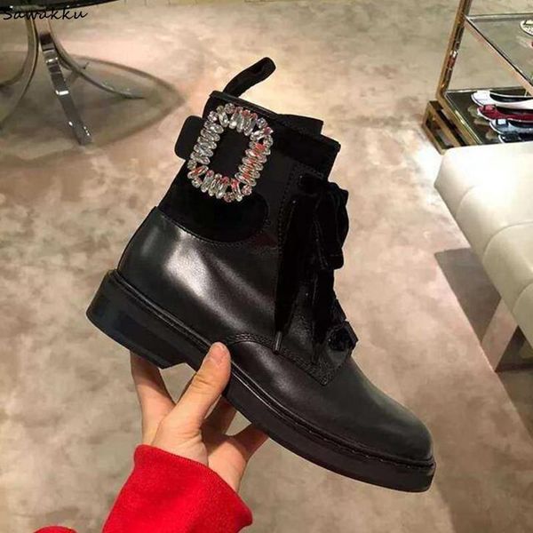 boots fashion design crystals buckle shoes woman black suede leather ankle cross-tied lace up riding booties flats short
boots fashion design crystals buckle shoes woman black suede leather ankle cross-tied lace up riding booties flats short