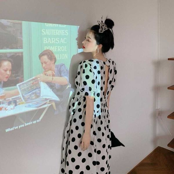 dresses summer korean chic retro elegant o neck puff sleeve polka dot dress women loose short sleeve backless vestido feminino 210610, Black;gray
dresses summer korean chic retro elegant o neck puff sleeve polka dot dress women loose short sleeve backless vestido feminino 210610, Black;gray