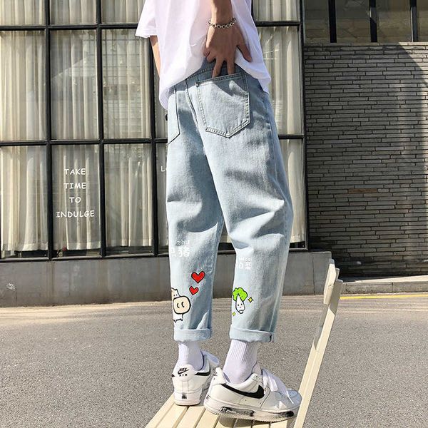 men's osy # summer capris korean loose straight pants personalized printed casual jeans, Blue
men's osy # summer capris korean loose straight pants personalized printed casual jeans, Blue