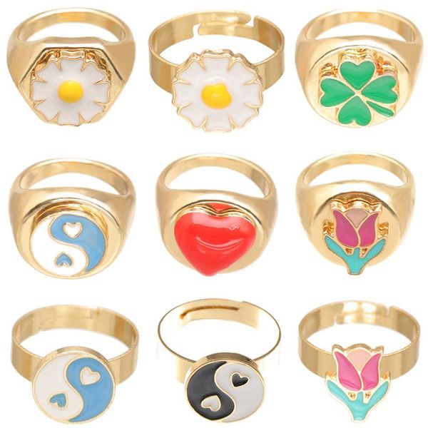 cluster rings cute daisy for women trendy clover carnation flower anillos men retro tai chi heart ring set girl punk jewelry couple gift, Golden;silver
cluster rings cute daisy for women trendy clover carnation flower anillos men retro tai chi heart ring set girl punk jewelry couple gift, Golden;silver