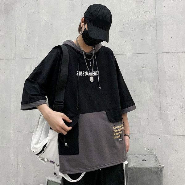 men's t-shirts hoods short sleeve t-shirt color stitching tee loose hip-hop big pocket cargo hoodie casual summer, White;black
men's t-shirts hoods short sleeve t-shirt color stitching tee loose hip-hop big pocket cargo hoodie casual summer, White;black