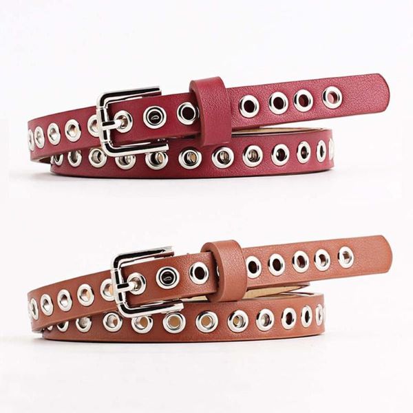 

belts punk women waist belt strap hollow rivets pu leather for womens slim waistband female ladies jeans apparel accessories, Black;brown