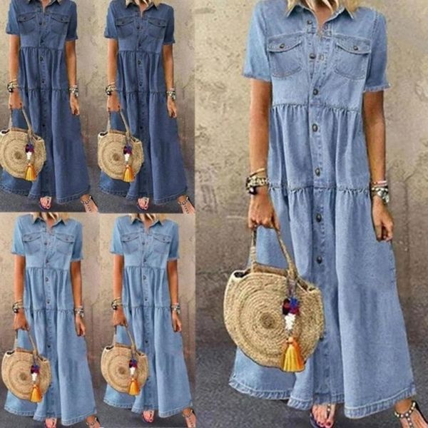 casual dresses dressed in long female jeans, summer retro fashion with button pockets, maxi style n0k8, Black;gray
casual dresses dressed in long female jeans, summer retro fashion with button pockets, maxi style n0k8, Black;gray