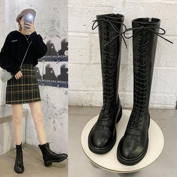 boots winter knee high first-layer cowhide riding women platform gothic shoes round toe breathable lace-up, Black
boots winter knee high first-layer cowhide riding women platform gothic shoes round toe breathable lace-up, Black