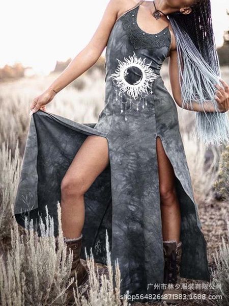 kalenmos 2021 summer retro dress for women women's suspenders large swing high slit sleeveless gothic ankle woman casual dresses, Black;gray
kalenmos 2021 summer retro dress for women women's suspenders large swing high slit sleeveless gothic ankle woman casual dresses, Black;gray