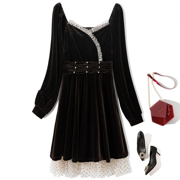 casual dresses spring long sleeve square neck black / brown polka dot tulle velour panelled beaded knee-length dress elegant yj185906 hng8, Black;gray
casual dresses spring long sleeve square neck black / brown polka dot tulle velour panelled beaded knee-length dress elegant yj185906 hng8, Black;gray