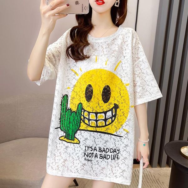 women's t-shirt plus size women lace hollow out t shirt 2021 cartoon printed female casual z635, White
women's t-shirt plus size women lace hollow out t shirt 2021 cartoon printed female casual z635, White