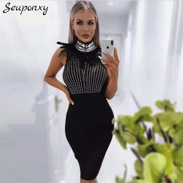 casual dresses 2021 summer sleeveless o-neck diamond feather bandage dress women's bodycon crystal club party vestidos, Black;gray
casual dresses 2021 summer sleeveless o-neck diamond feather bandage dress women's bodycon crystal club party vestidos, Black;gray