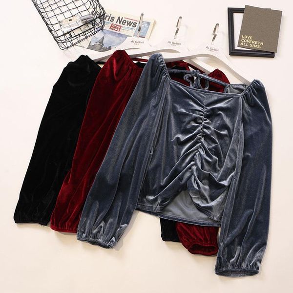 women's blouses & shirts kawaii puff sleeve shirt women solid velour vintage long ladies chic lace up square collar, White
women's blouses & shirts kawaii puff sleeve shirt women solid velour vintage long ladies chic lace up square collar, White