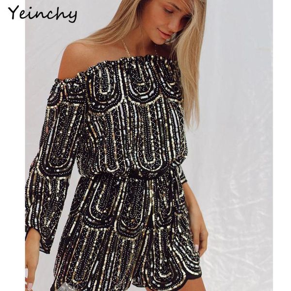 yeinchy women off shoulder slash neck long sleeve ladies elastic waist sequin party playsuit fm6105 women's jumpsuits & rompers, Black;white
yeinchy women off shoulder slash neck long sleeve ladies elastic waist sequin party playsuit fm6105 women's jumpsuits & rompers, Black;white