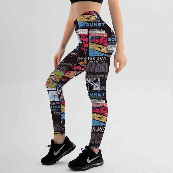 fashion newspaper comic cartoon leggings for fitness high waist gym pants women push up printed workout women running leggings, Black
fashion newspaper comic cartoon leggings for fitness high waist gym pants women push up printed workout women running leggings, Black